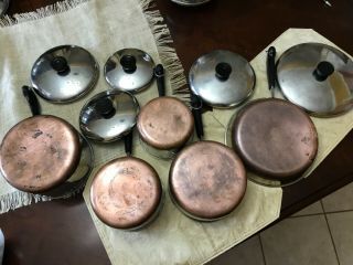 10 Pc Set Vtg Revere Ware 1801 Copper Clad 1.  5 Qt,  2 - 2 Qt,  3 Qt,  9 In W/lids