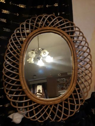 Franco Albini Style Wicker Rattan Oval Mid Century/wicker Mirror/wall Mirror