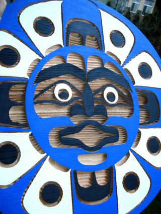 Northwest Coast Native Art Large Stunning Sun Mask Panel Carving