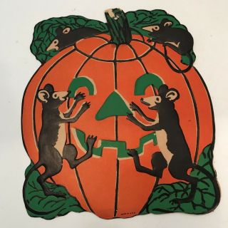 Old Vintage Halloween Cardboard Diecut Die Cut Beistle Jack Lantern Rats 30s - 50s