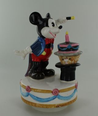 Disney & Schmid Mickey Mouse Rotating Music Box - Birthday Cake/magic Hat