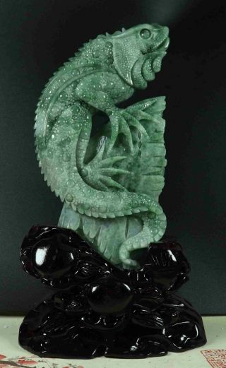 Certified Green 100 Natural A Jade Jadeite Statue Sculpture Lizard 蜥蜴 C3760jh