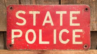 Vintage State Police Metal Red Front License Plate Metal Sign Connecticut Maine