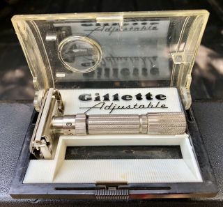 Vintage 1961 Gillette Fatboy G2 Adjustable 1 - 9 Safety Razor With Box