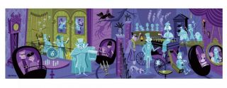 Shag Josh Agle 31 Ghosts Framed Canvas Le 95 Haunted Mansion 50th Anniversary