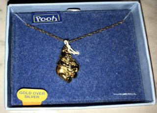 Vintage Disney Gold Plate / Sterling Silver Disney Winnie The Pooh Charm W Chain