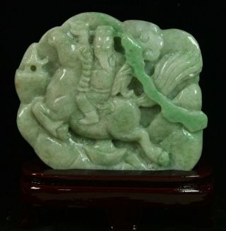 Cert ' d Untreated Green Nature A jadeite Sculpture duke guan horse 关公 q05554H 2
