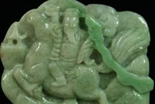 Cert ' d Untreated Green Nature A jadeite Sculpture duke guan horse 关公 q05554H 4