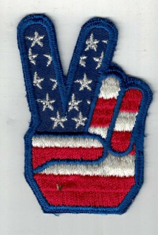 Vintage 1970s Hippies Red,  White & Blue Hand Peace Sign Patch Un -
