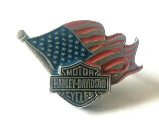 Harley Davidson Motorcycle Collectible Waving American Usa Flag Lapel Pin