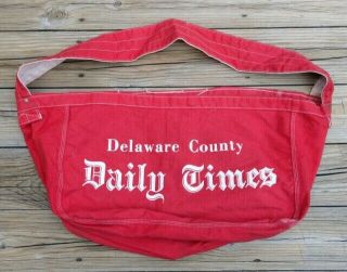 Vtg Delaware County Daily Times Newspaper Red Canvas Shoulder Bag Pennsylvania