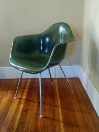 Herman Miller Eames Fiberglass Shell Armchair Chair,  Vintage 1960s Dark Green