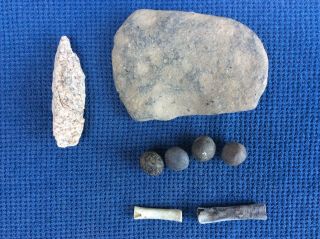 Prehistoric Native American Stone Tools; Axe Head; Game Stones,  Bone Beads;ect