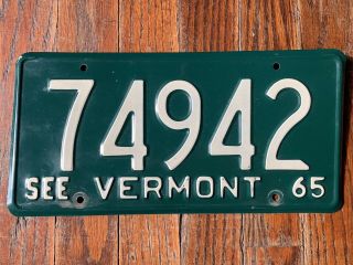 Vintage 1965 65 Vermont Vt License Plate 74942 See Vermont
