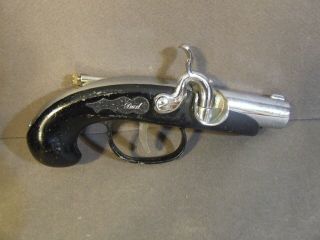 Vintage Black And Chrome Engraved Flintlock Pistol Gun Cigarette Lighter