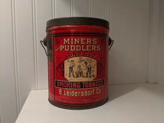 MINERS & PUDDLERS TOBACCO TIN PAIL ANTIQUE ADVERTISING CAN MILWAUKEE WISCONSIN 3