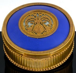 Art Deco French Bronze & Blue Vanity Desk Jar Jewelery Ring Box