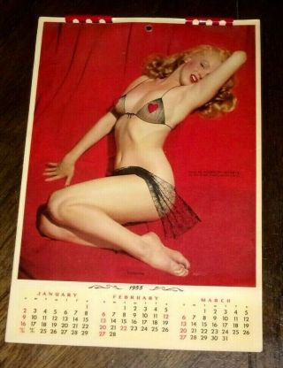 Rare Vintage 1955 Marilyn Monroe Pin - Up Semi - Nude Calendar 12 Months 4 - Pages