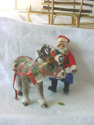 US ZONE Germany SANTA Reindeer SLEIGH Candy Container XMAS Decoration VINTAGE 12