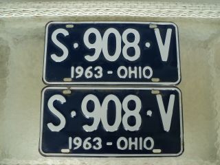 2 Vintage 1963 Ohio License Plates Pair Plate Set S 908 V
