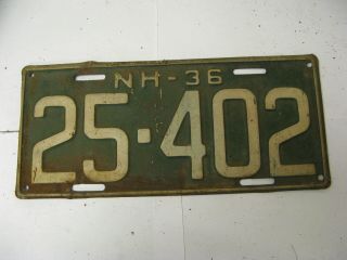 1936 36 Hampshire Nh License Plate 25 - 402