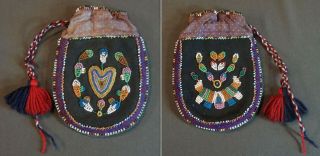 Very Fine Early 1900 Native American Wabanaki Double Sided Beaded Bag Pouch