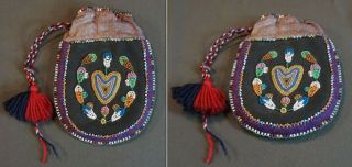 Very Fine Early 1900 Native American Wabanaki Double Sided Beaded Bag Pouch 2