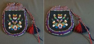 Very Fine Early 1900 Native American Wabanaki Double Sided Beaded Bag Pouch 3