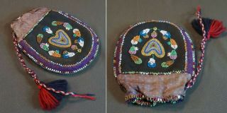 Very Fine Early 1900 Native American Wabanaki Double Sided Beaded Bag Pouch 4