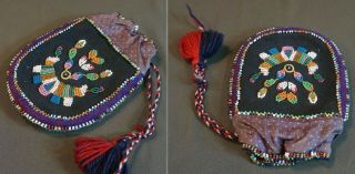 Very Fine Early 1900 Native American Wabanaki Double Sided Beaded Bag Pouch 5