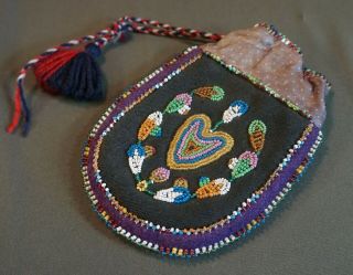 Very Fine Early 1900 Native American Wabanaki Double Sided Beaded Bag Pouch 6
