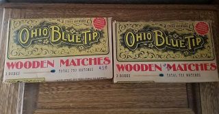 Vintage 70s Ohio Blue Tip Wooden Matches 3 Boxes Strike Anywhere 750 Ct.