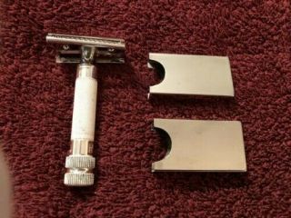 Vintage Hoffritz Slant Safety Razor With Box,  Case and Blade Holders 8