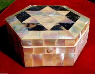 Antique Mother Of Pearl And Abalone Star Of David Jewelry Box