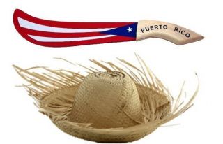 Set Puerto Rico Adult Jibaro Pava Hat,  Pr Flag Wood Machete