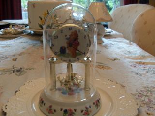 Disney Winnie The Pooh Pendulum Anniversary Clock With Glass Dome