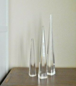 Set Of 3 Mid Century Modern Herb Ritts Lucite Acrylic Obelisk Sculptures