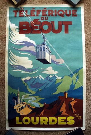 Vintage 1952 France Alps Travel Poster Train Airline Railway Art Ski