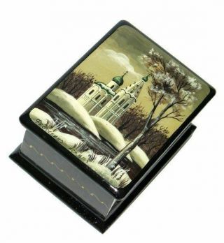 Church Russian Sepia Miniature Fedoskino Keepsake Gift Hand Painted Lacquer Box