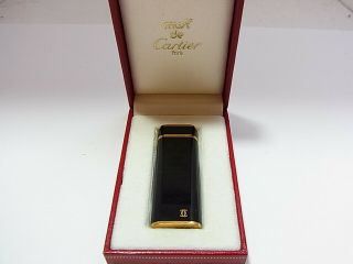 Cartier Paris Gas Lighter Oval Black Lacquer Plaque Or Gold Swiss Made