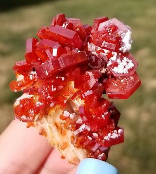 Lqqk Lustrous Cherry Red Vanadinite Crystals On White Barite From Morocco (: (: