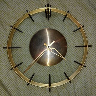 Vintage Retro Jaz Wall Clock Brass Glass 1960s Atomic Modernist