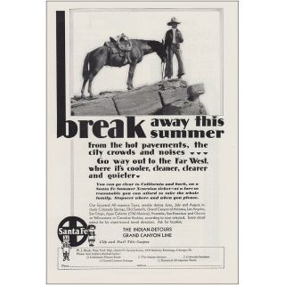 1930 Santa Fe Railway: Break Away This Summer Vintage Print Ad