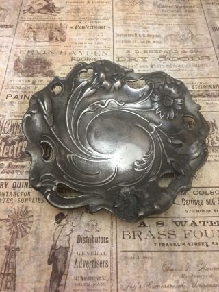 Vintage Pewter 4 " Round Floral Embossed Design Tray By E Fine Pewter