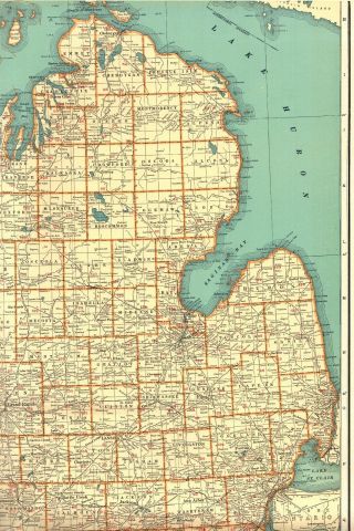 1930 Antique Michigan State Map Rare Poster Size Vintage Map Of Michigan 4416