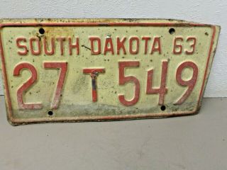 1963 South Dakota License Plate 27 T 549 Vintage Truck License Plate