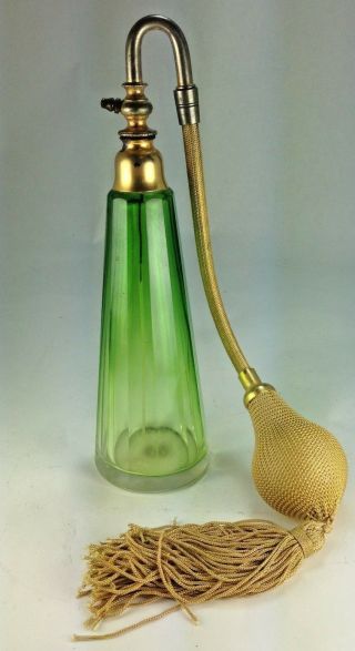 Vintage Devilbiss Art Deco Tall Light Green To Clear Perfume Atomizer Bottle
