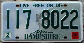 Hampshire " Old Man Of The Mountain " License Plate With A 2002 Sticker