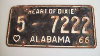 1966 Alabama License Plate,  " 5 - 7222 "
