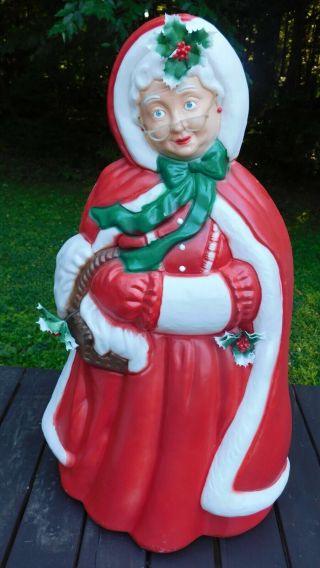 Vintage Mrs Santa Claus Christmas Blow Mold Plastic 40 " W/glasses Rare
